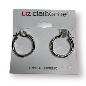 Liz‎ Claiborne Earrings Silver Tone Hoops Modern Minimalistic BNWT